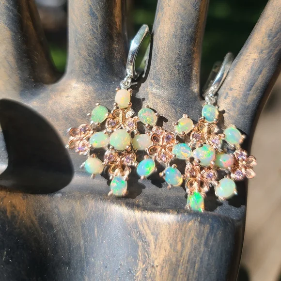 Opal & Amethyst butterfly 🦋 floral cluster earrings - Picture 8 of 10